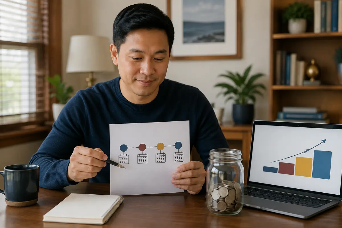 Man reviewing the payment and savings structure of a credit-builder loan