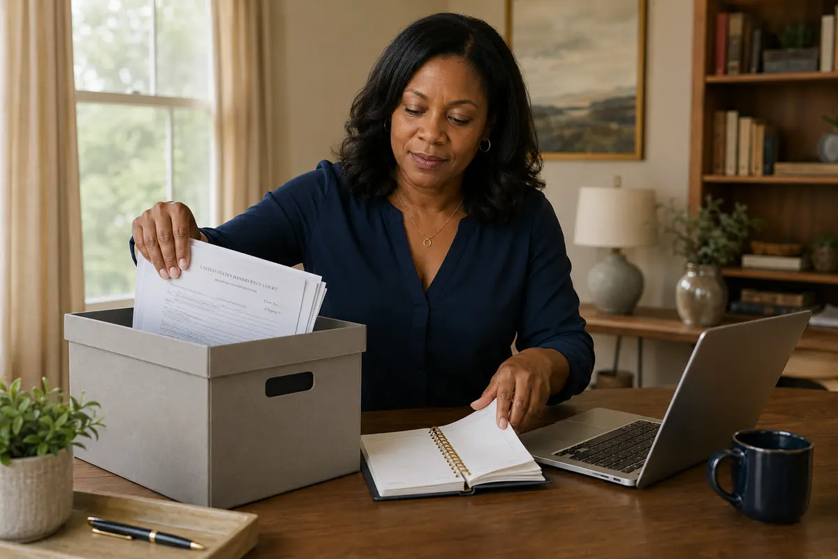 Woman organizing a fresh financial plan after bankruptcy