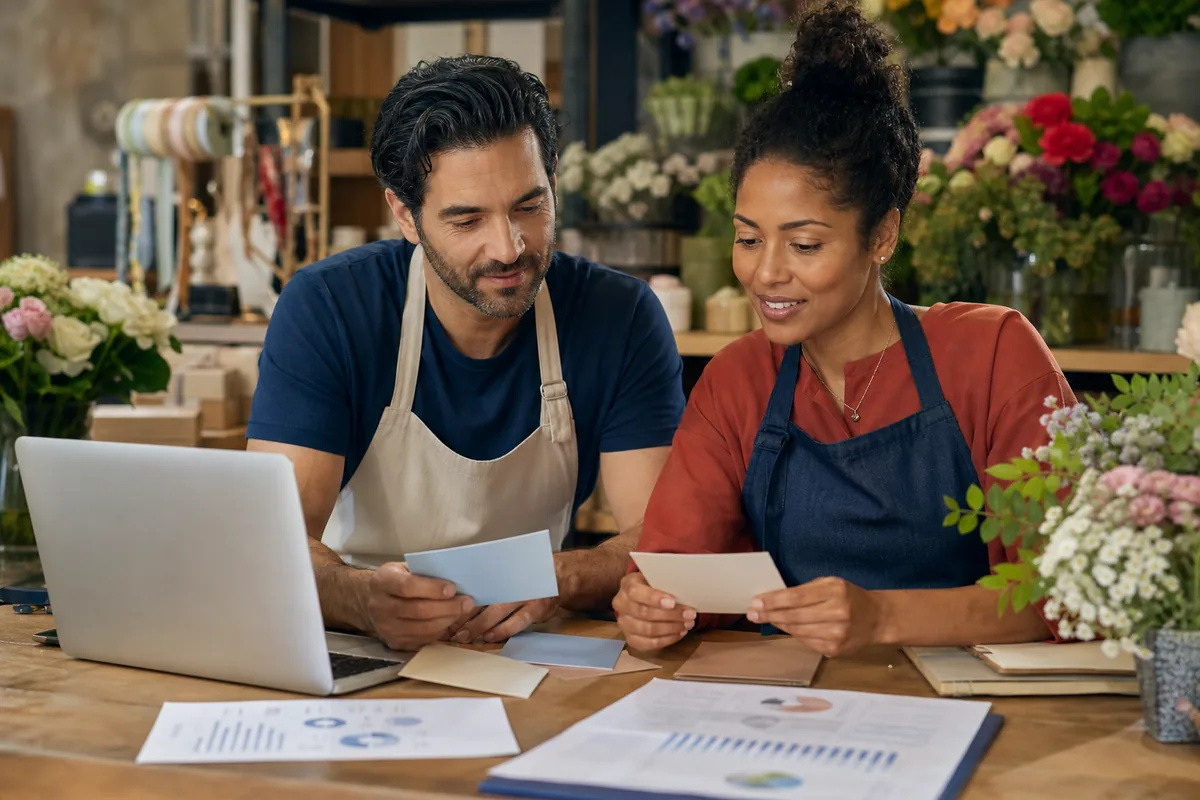 Small-business owners comparing funding options for their neighborhood shop.