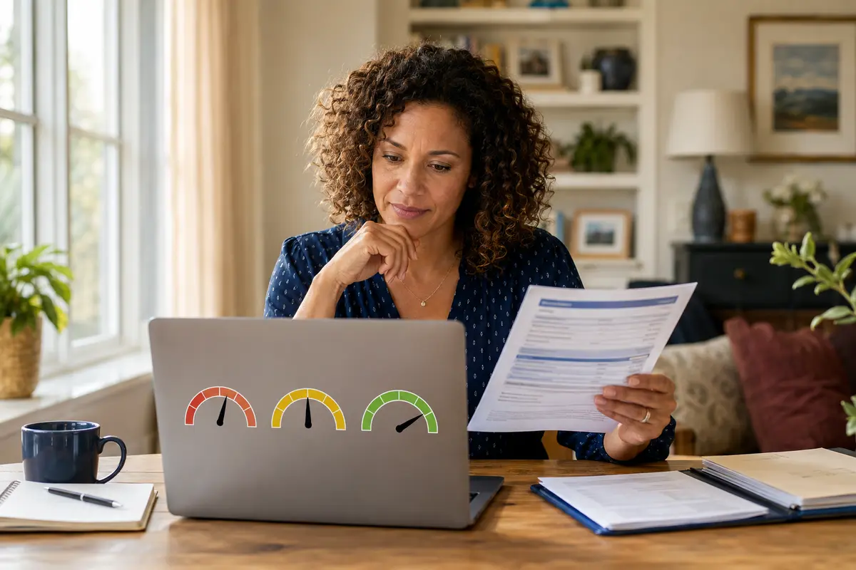 Woman comparing three different credit score results