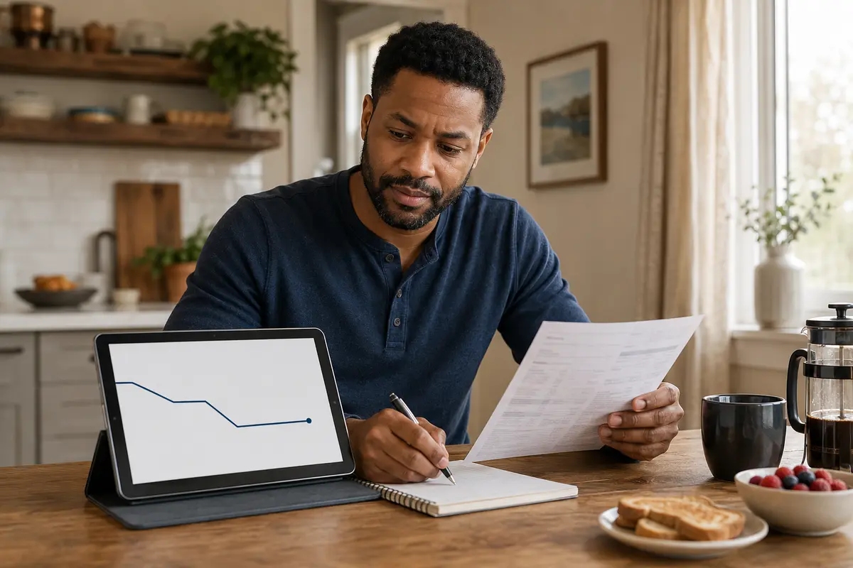 Man reviewing the reason for an overnight credit score change