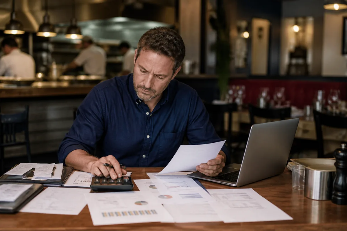 Restaurant owner reviewing working-capital needs and operating expenses.